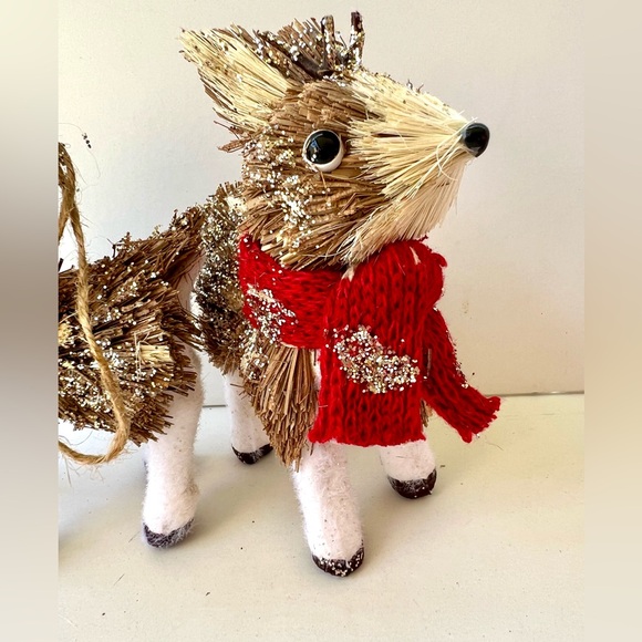 Set of 2 Buri Palm Reindeers w/Scarves Christmas Ornaments Rustic Nature - Picture 7 of 8